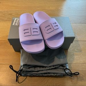 NIB Balenciaga BB Pool Slides, lilac, size us9/eu 39